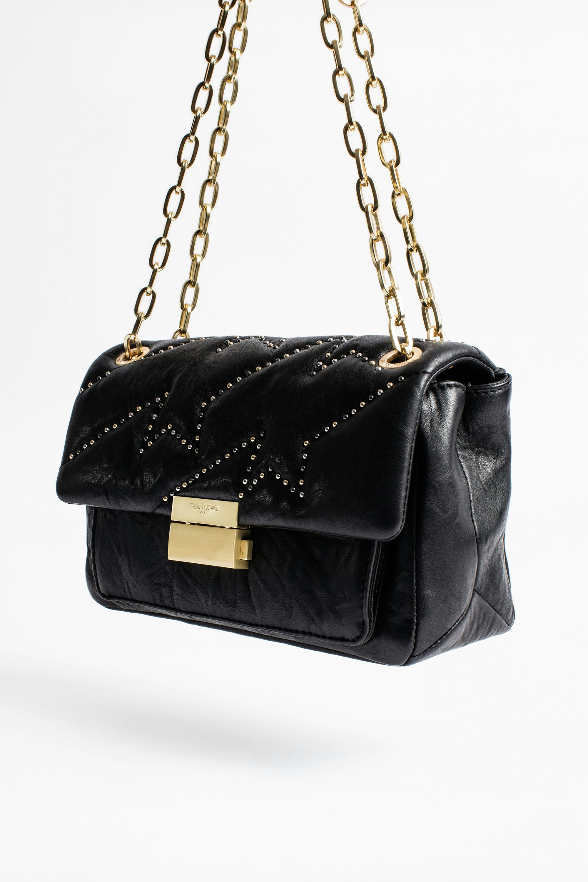 Ziggy Matelassé Clous bag - Women’s black leather bag with stud detail.